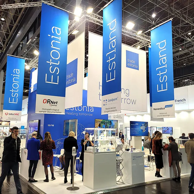 Custom-built exhibition stand, Estonia stand at Medica 